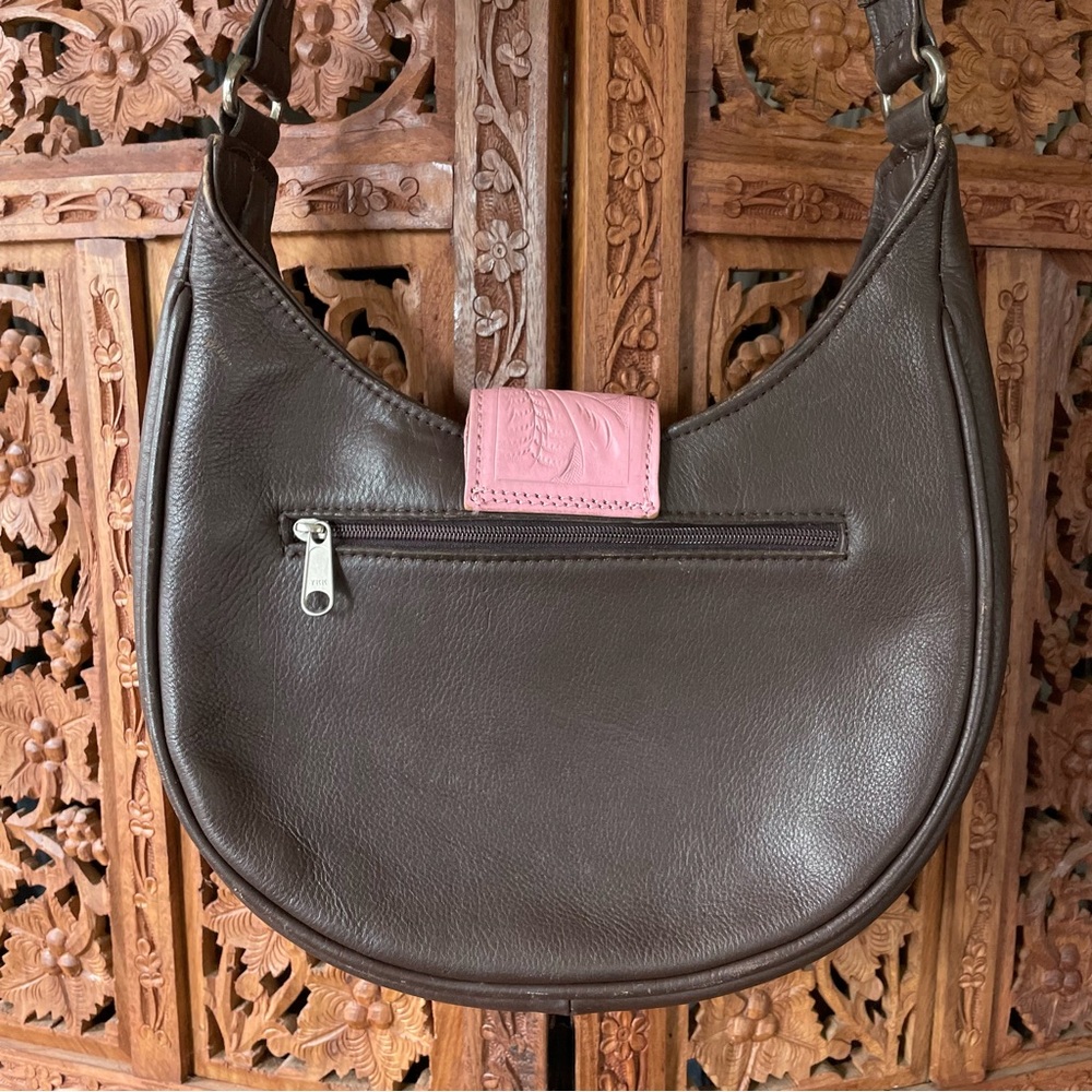 American West vintage tooled Leather Shoulder Bag - Pink and brown Floral - Picture 2 of 8